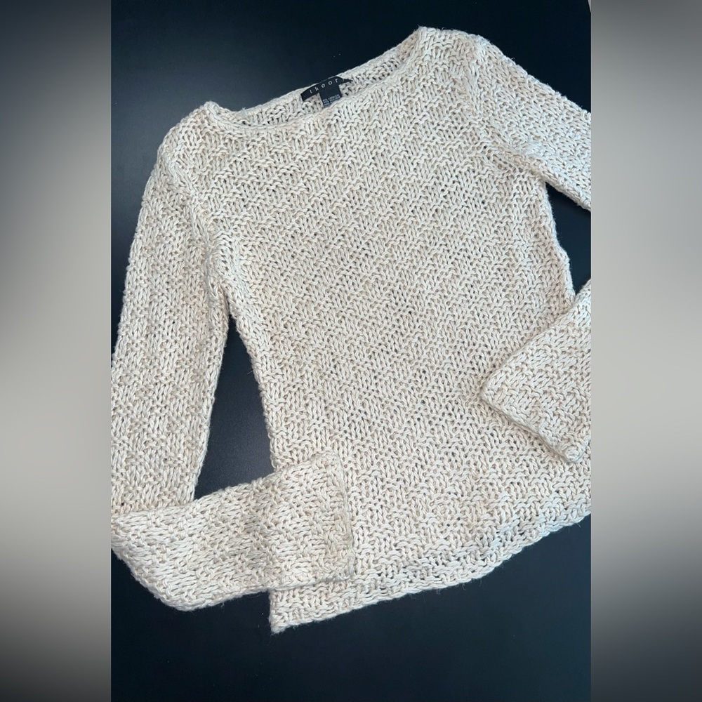 Theory Cream Chunky Knit Silk & Linen Blend Sweater Size Medium GUC